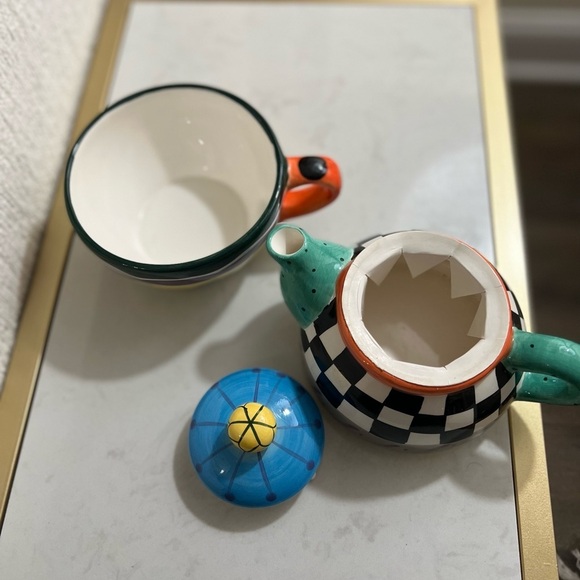 New Multicolor Hand-painted Tea Pot and Tea Cup Set - Picture 5 of 8